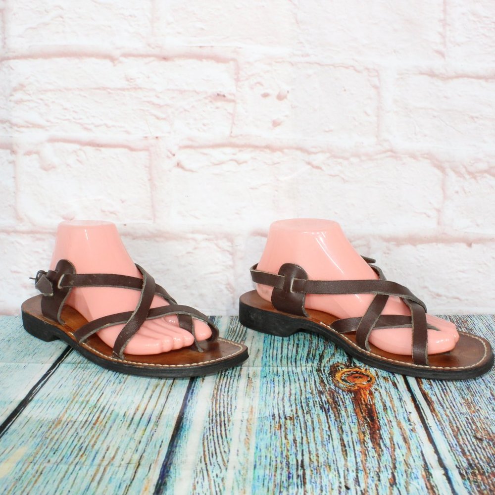 *Nimrod Unisex Brown Leather Casual Slingback Biblical Strappy Sandals Size __ - Picture 3 of 10